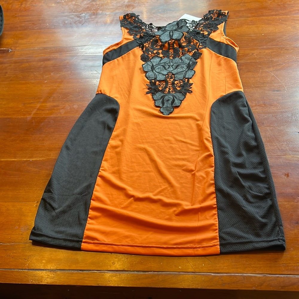 Orange and navy blue cocktail dress